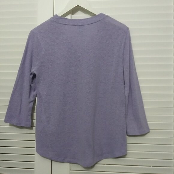 Orvis Purple V Neck Linen Blend 3/4 Sleeve Popover Top - Picture 4 of 7